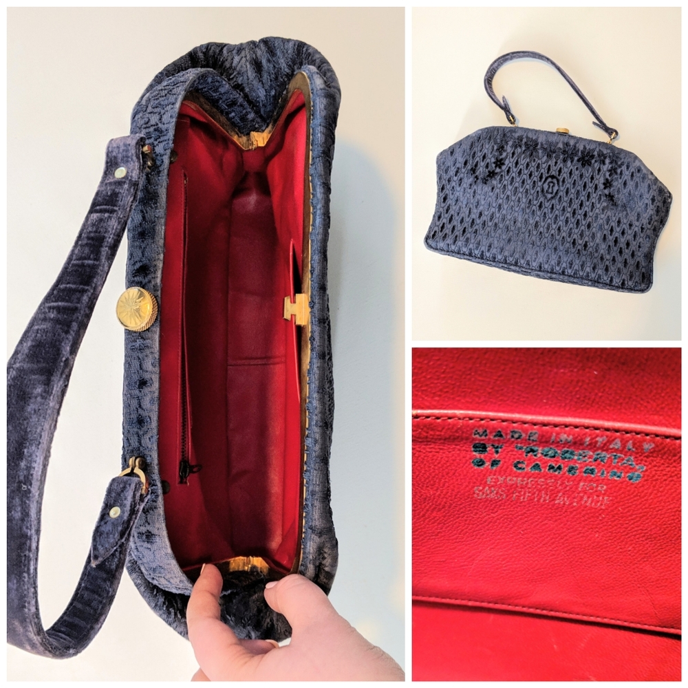 ROBERTA DI CAMERINO Italian Velvet Leather Lined Vintage Collectible Bag